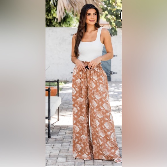 PINK LILY SOUL BROWN FLORAL PRINT PANT Sz. XL - Picture 1 of 10